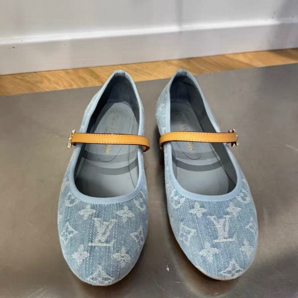 Louis Vuitton Shoes - Louis Vuitton Blue Denim Flats with Tan Strap